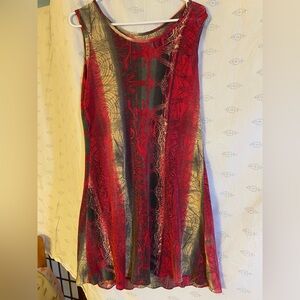 Red and Black Abstract Sleeveless Dress